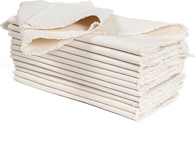 Ramanta Home Cloth Napkins Set of 12 Light Flax 18x18 Inch - Spring Soft & Durable Frayed Dinner Napkin for Easter Wedding, Birthday | Heavy Weight Fabric Table Linen for Everyday Use Family Dinners
