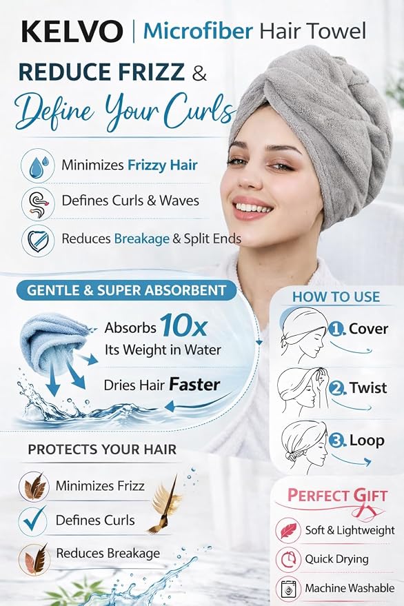 KELVO Microfiber Hair Towel Wrap for Women - Pack of 3, 350 GSM Super Absorbent Quick Dry Hair Turban, Anti-Frizz Head Wrap for Curly, Long & Thick Hair, Soft Hair Drying Towel. (3 Pink Solid)
