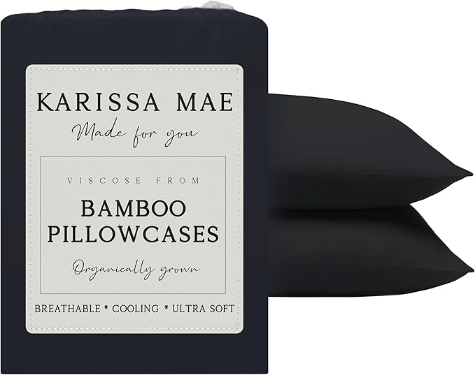 KARISSA MAE Pure Viscose from Bamboo King Size Pillowcase Set | 100% FSC Certified | Luxuriously Soft | Cooling | [Black]