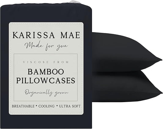 KARISSA MAE Pure Viscose from Bamboo King Size Pillowcase Set | 100% FSC Certified | Luxuriously Soft | Cooling | [Black]