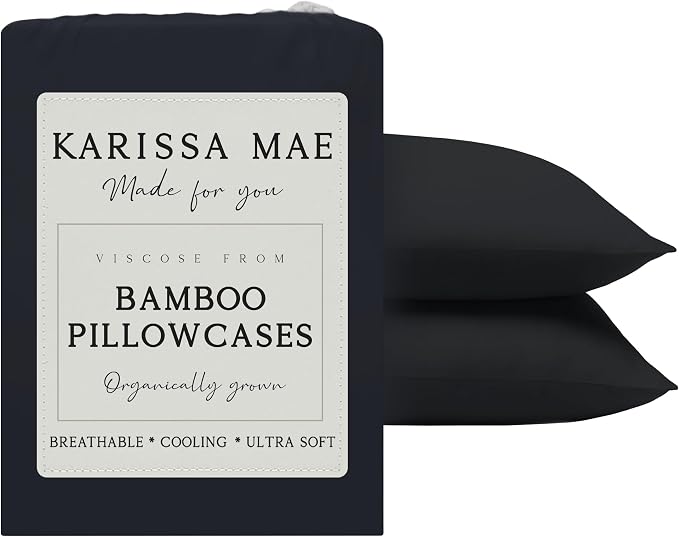 KARISSA MAE Pure Viscose from Bamboo Queen Size Pillowcase Set | 100% FSC Certified | Luxuriously Soft | Cooling | [Black]