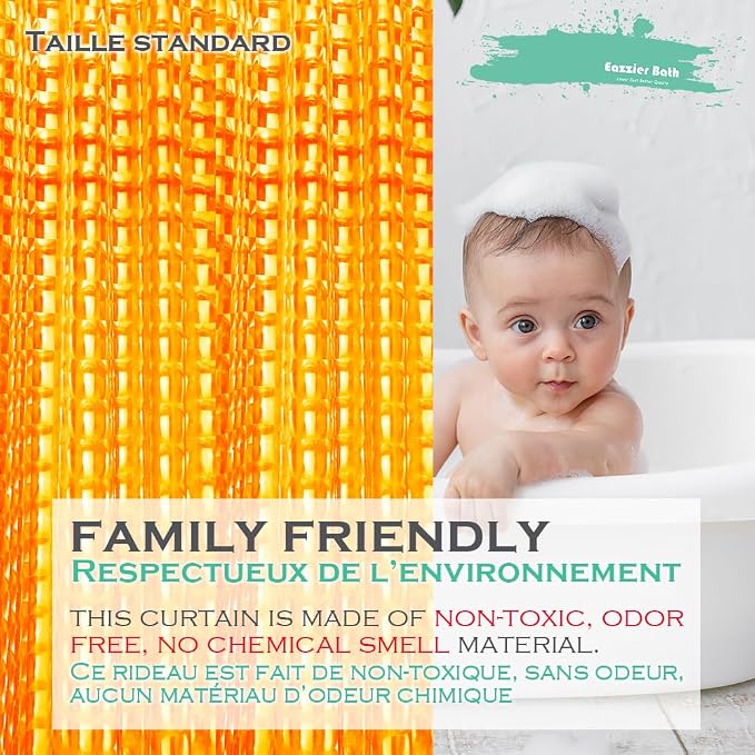 Orange 3D Crystal Plastic Shower Curtain Liner, 72x72 Inch Thin Lightweight Plastic Bathroom Shower Showroom Inner Curtain with Rustproof Metal Grommet Holes and Weighted Magnets