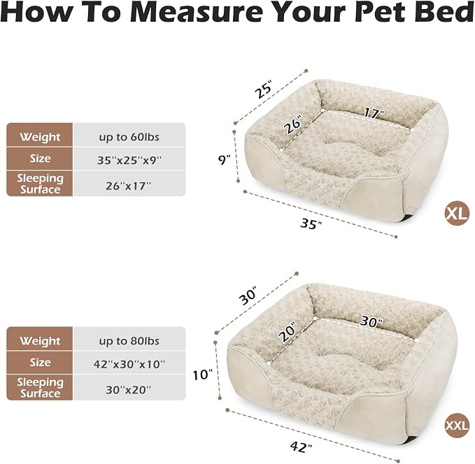 INVENHO X-Large Dog Bed Rectangle Washable Orthopedic Soft Calming Sleeping Durable Pet Cuddler with Anti-Slip Bottom