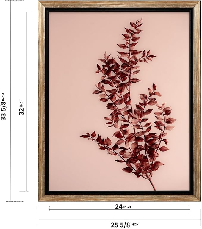 Monem Art Dried Red Botanical Branch Print - Minimalist Boho Nature Poster - Wall Decor for Living Room, Bedroom or Office - 24x32 Silver Framed CANVAS Wall Art by Mareike Bohmer