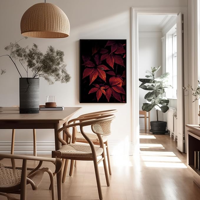 Monem Art Red Autumn Leaves Macro Photography Print - Moody Botanical Nature Poster - Wall Decor for Living Room, Bedroom or Office - 8x10 Unframed Wall Art by Mareike Bohmer