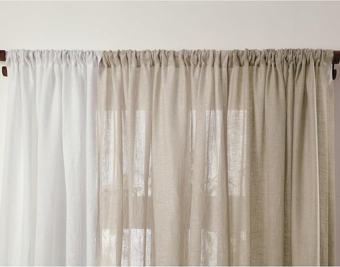 Solino Home European Flax Linen Sheer Curtain 144 Inches Long, 100% Pure Linen Natural 52 x 144 Inch Long Light Filtering Rod Pocket Window Curtains Panel for Living Room, Bedroom - 1 Panel