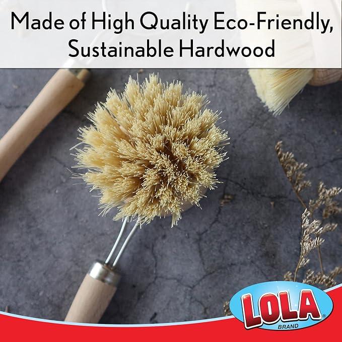 LOLA Replacement Large Head for The Original Tampico Vegetable & Dish Brush, Birchwood & Poly Bristles, Reusable & Washable, 1 Count