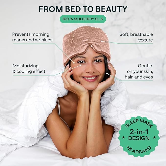 100% Mulberry Silk Sleep Mask – Total Blackout Eye Mask for Sleeping, Adjustable No-Snag Velcro Strap, Lightweight & Gentle on Skin & Hair, Travel-Ready – Rose – Mothers Day Gift for Mom & Wife