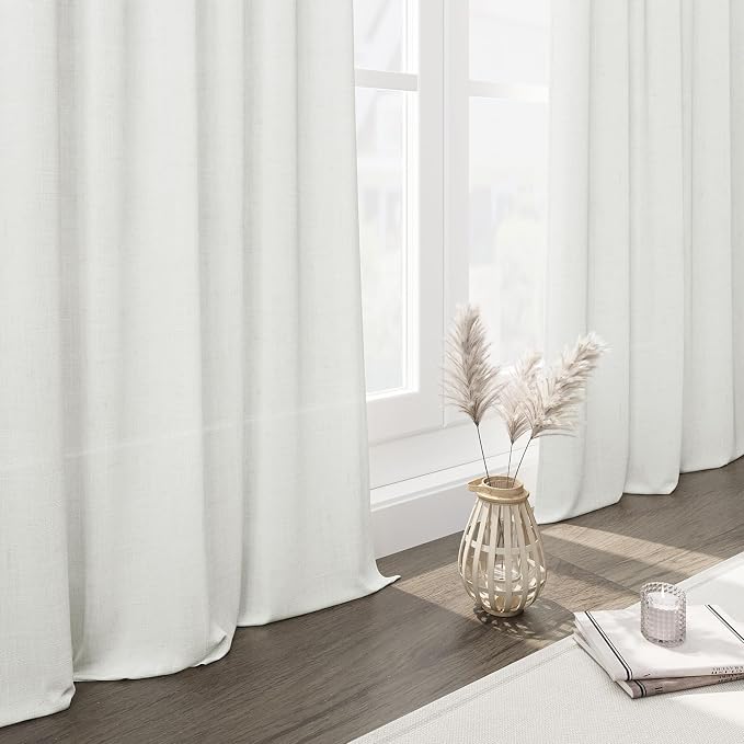 Ivory Linen Sheer Curtains 102 Inches 2 Panels Set Back Tab Rod Pocket Extra Long Semi Sheer Light Filter Vintage Curtain Drapes Room Decor Aesthetic Curtains for Living Room High Window 40x102