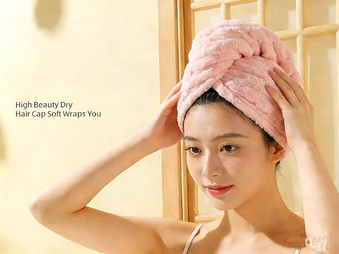 Hair Dry Tower Turban Wrap Made of Microfiber, Swiftly Drying Towels for Women, Soft Airy Quick Dry Turban for Curly & Long Hair‌，Soft Lightweight Fast Dry (Pink Green)
