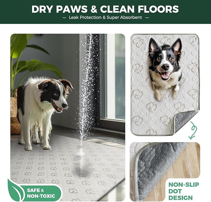 FXW Washable Pee Pads for Dogs, Leak-Proof & Non-Slip, Specifically Designed for Potty Training, 30" x 70" Rectangle, Khaki, 1 Pack