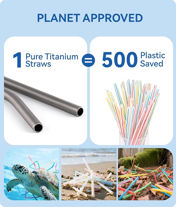 Heavy - Duty Titanium Straws12.2" Reusable for 40 oz Tumlbers | Metal Drinking Straws for All Kinds of Hot & Cold Drinks, Eco Conscious, BPA Free with Cleaning Brush(Transparent)
