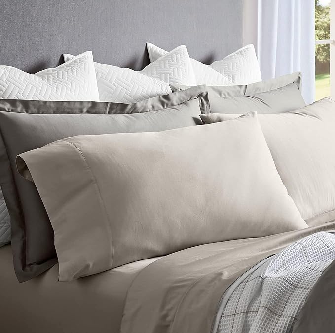 BOLL & BRANCH Percale Hemmed Sheet Set - Cooling Breathable Bed Sheets for Hot Sleepers - Twin, Pewter - Luxury 100% Organic Cotton - 1 Flat, 1 Fitted, 1 Pillowcase