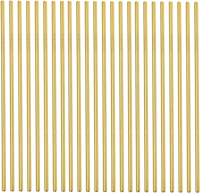 Metal Straws 48 Piece Bulk, 8.5'' Stainless Steel Straws Straight Gold 6mm Diameter for 20oz Tumblers Yeti Wholesale (48 Straight) (2156mm Gold Straight)