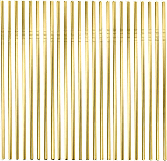 Metal Straws 48 Piece Bulk, 8.5'' Stainless Steel Straws Straight Gold 6mm Diameter for 20oz Tumblers Yeti Wholesale (48 Straight) (2156mm Gold Straight)
