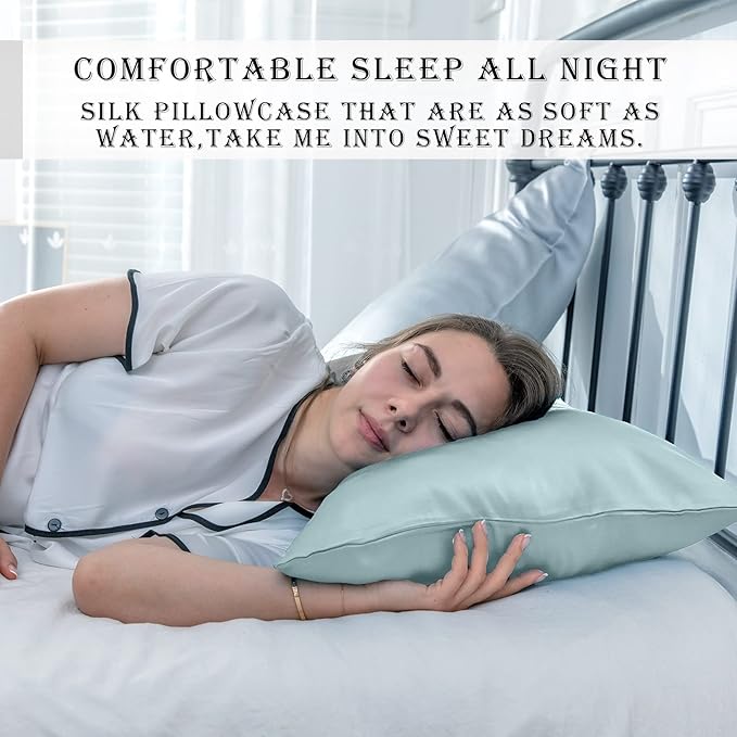 Silk Body Pillowcase Mulberry Silk Pillowcase Body Pillow Cases with Zipper Soft Breathable Smooth Cooling 20x54 inches Body Pillow Pillowcase for Sleep (Blue Haze,20"X 54",1Pcs)
