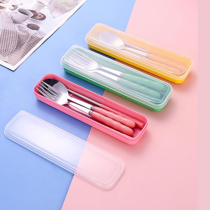 4 Colors Portable Travel Utensils with Case, Reusable Stainless Steel Cutlery Include Knife Fork Spoon Straw for Travel Camping Office