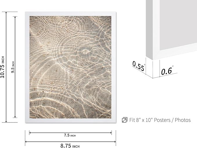 Monem Art Sunlit Ocean Water Texture Print - Minimalist Coastal Photography Poster - Wall Decor for Living Room, Bedroom or Office - 8x10 White Framed Wall Art by Mareike Bohmer
