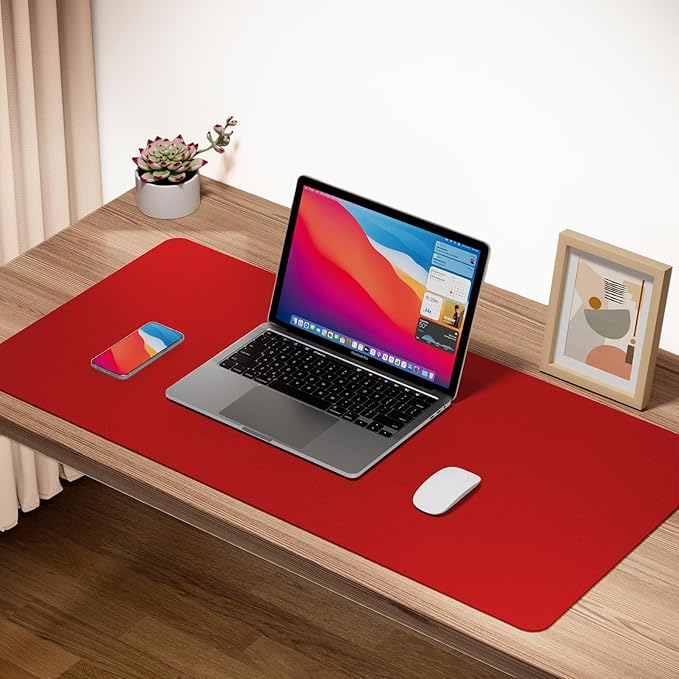 Boutilon Leather Desk Pad Protector,Non-Slip Mouse Pad,Laptop Desk Pad,Office Mouse Mat,Waterproof Leather Desk Blotter,Desk Writing Pad for Office and Home (XL-Red,35.4"x 15.7")