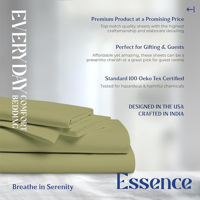 Mayfair Linen 100% Organic Cotton Sheets California King Size - 4 PC Organic Cotton Cal King Size Percale Weave Sheet Set, Soft, Cooling & Crisp, 16" Deep Pocket Hotel Quality Bedding Set - Sage Green