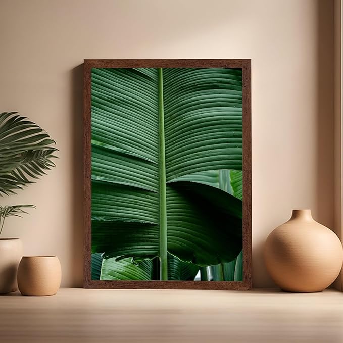 Monem Art Tropical Banana Leaf Photography Print - Minimalist Botanical Nature Poster - Wall Decor for Living Room, Bedroom or Office - 16x20 Brown Framed Wall Art by Mareike Bohmer