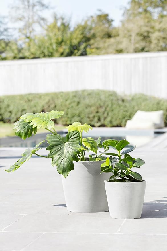 Ecopots Amsterdam Durable Modern Round Indoor/Outdoor Recycled-Based Composite Flower Pot Planter w/Water Reservoir, Pure White, 12"