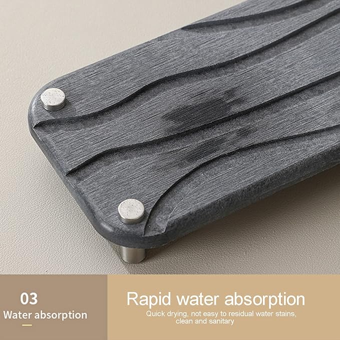 Water Absorbent Diatomite Coasters with Grooves, Diatomaceous Earth Soap Holder, Easy to Clean Water Absorbing Stone for Bathroom, Hotel, Home(Grey ellipse)