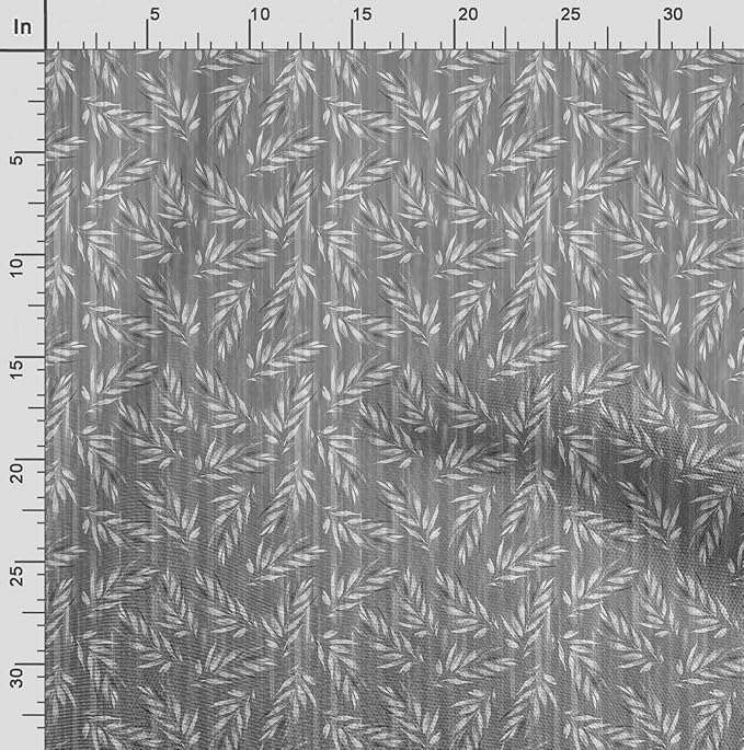 Soimoi Heavyweight Cotton Poplin Fabric Material, Gray - Leaves Printed - 42" Inch Width, Natural Cotton Material for Quilt Making, Dresses, Skirts, Pajamas, Pillowcases, Tablecloths, Kurtis, 1 Yard