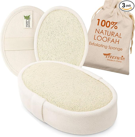 Natural Loofah Sponge 3 Pack for Shower, Organic Luffa Exfoliating Body Scrubber, Eco Friendly Biodegradable Bath Sponge, Plant Based Body Exfoliator for Men Women, Shower Loofah with Hanging Rope