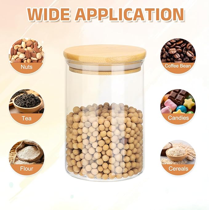 uxcell Glass Food Storage Jars 16.9oz Glass Canisters with Bamboo Airtight Wooden Lids Food Storage Container for Coffee Tea Sugar Candy Cookie Rice Flour Pasta Nuts Clear