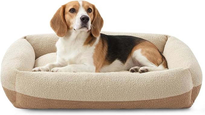 FURTIME Washable Dog Bed Medium Large Size Dogs, Rectangle Comfy Fluffy Pet Bed, Removable Zipper Cover Machine Wash, Soft Orthopedic Bed Durable Pet Cuddler with Anti-Slip Bottom,30"x24"x8",Beige