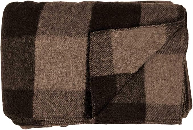 Camp Throw Blanket - 80% Recycled Wool - Buffalo Plaid - Warm Throw Blanket - Thick - Washable - 62W x 80L - Brown and Tan Plaid