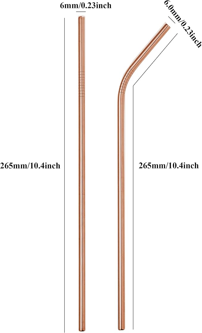 50-Pack Stainless Steel Straws,Super Long 10.5 Inch Drinking Metal Straws for 30oz/20oz Tumblers Yeti Cups Travel Mugs,Reusable Rustproof Dishwasher Safe (All straight 50pcs -10.5" Rose Gold)