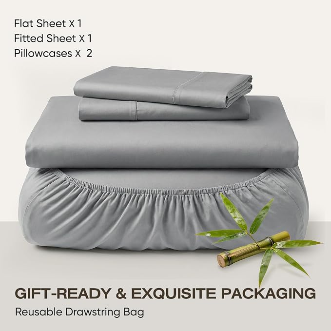 TWK Real 100% Viscose Derived from Bamboo Sheets Set Full Size for RV Camper, Cooling & Silky Soft for Hot Sleeper, Luxury with Breathable Fabric, 18" Deep Pocket with Corner Straps (Gray, Full)