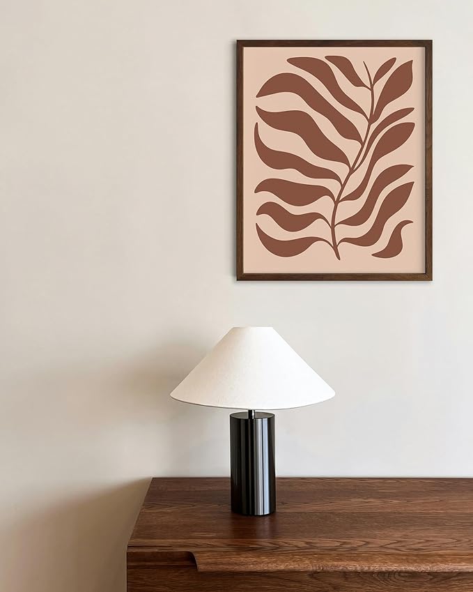 Abstract Organic Leaf Silhouette Wall Art Botanical Shapes Earth Tones Terracotta Mid Century Modern 8x10 Inch Oak Wood Walnut Framed Minimalist Print for Bedroom Decor