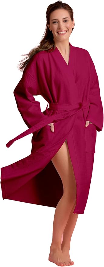 Women's Personalized Luxury Cotton Bathrobe-Customizable Waffle Lightweight Robe-Soft & Absorbent