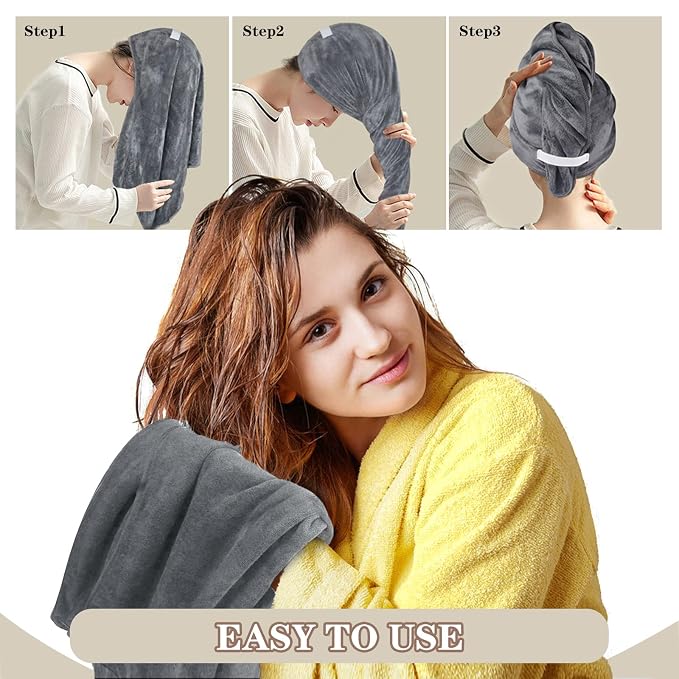 SUNLAND Microfiber Hair Towels Anti Frizz Hair Drying Towel Super Absorbent Fast Drying Turbans for Wet Curly Hair Soft Hair Towel Wrap with Elastic Band for All Hair Types 40 X 20 inches Multicolour