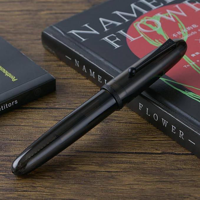 Jinhao 9019 DaDao Series Fountain Pen, Size 8 Fine Nib with Large Ink Converter, Transparent Black Acrylic Design Smooth Writing Pen