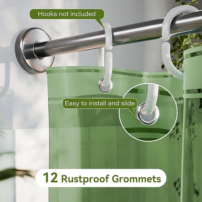 2 Pack Shower Curtain Liner, Lightweight Clear Plastic Shower Liner PEVA 72 x 72 Waterproof Shower Curtains for Bathroom with 3 Strong Magnets and Rustproof Grommets, Clear Green