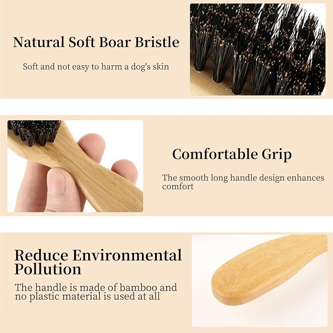Soft Boar Bristle Dog Brush for Short Haired Dogs - Made of Bamboo, Gentle Deshedding & Grooming Tool, Ideal Dog Hair Brush for Pets, Dog Brushes for Grooming and Shedding （Small）