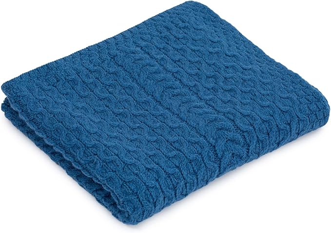 SAOL Bed Throw Blanket Irish Aran 100% Soft Merino Wool 60x36 Inches (Teal)