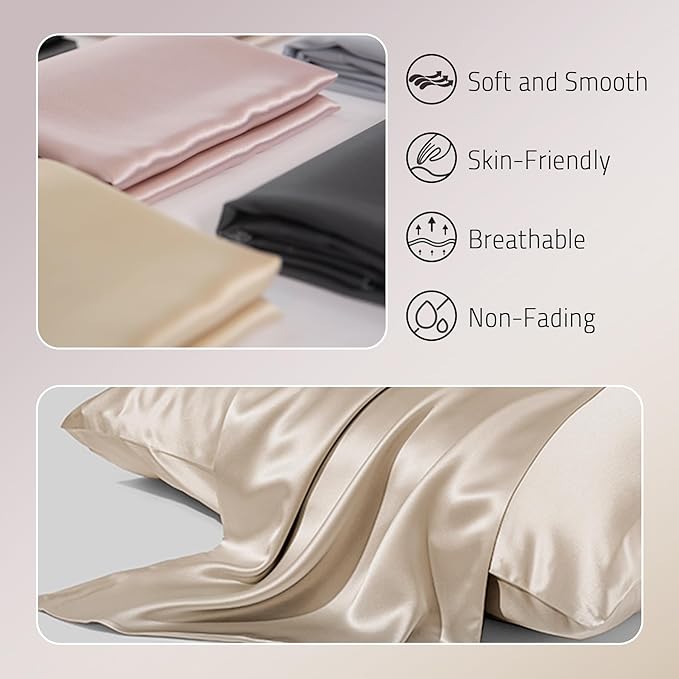 Gabire Mulberry Silk Pillowcase for Hair and Skin Prevent Acne Pillow Cases Both Sides Real Silk Pillowcases Organic Silk Pillowcase with Hidden Zipper, Champagne, King (20"×36")