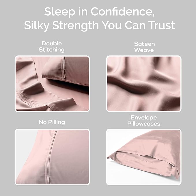 Olive + Crate Tencel Eucalyptus Pillowcases - 100% Tencel Lyocell Cooling Pillow Cases for Hot Sleepers - Hypoallergenic, Moisture-Wicking, Silk Alternative, Vegan - Queen Size Set of 2 [Rose Blush]