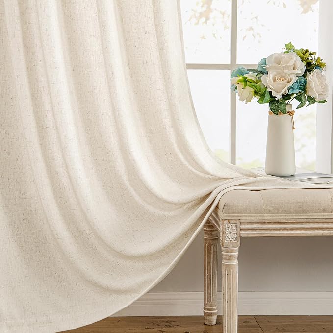 MIULEE Non-See-Through Privacy Linen Curtains 2 Panels, Light Filtering Window Curtains Farmhouse Textured Back Tab Semi Sheer Drapes for Bedroom Living Room, 52 x 84 Inches Long, Cream Ivory