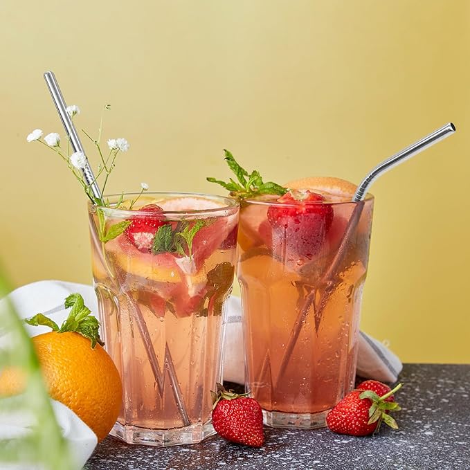 16 Pack 8.5 Inch Reusable Stainless Steel Straws Individually Wrapped,8 Bent + 8 Straight + 16 Cleaning Brushes,Cold Drinking Stainless Steel Straws