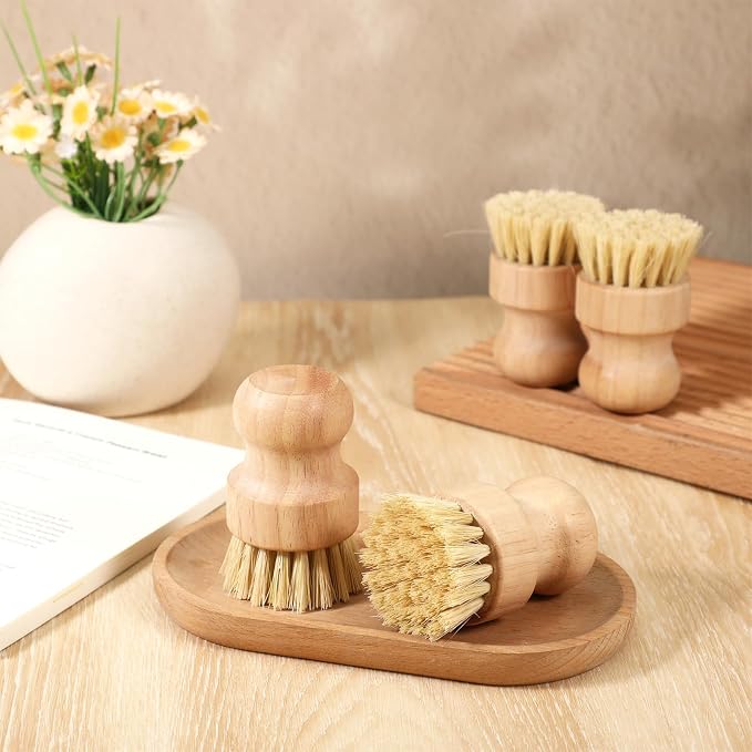 JJUNW 12 Packs Bamboo Dish Scrub Brushes, Wok Brush, Wooden Scrubbers Set | Bamboo Scrub Brush Clean Pan for Kitchen Sink Cleaning Cast Iron Pots and Pans