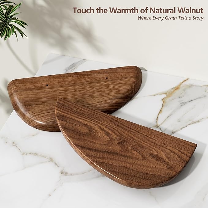 Solid Walnut Floating Shelves for Wall 15.7 Inch Set of 2, Live Edge Wall Mounted Shelf,Rustic Farmhouse Wooden Floating Shelf,Wood Wall Shelves for Bathroom Living Room,Bedroom,Kitchen