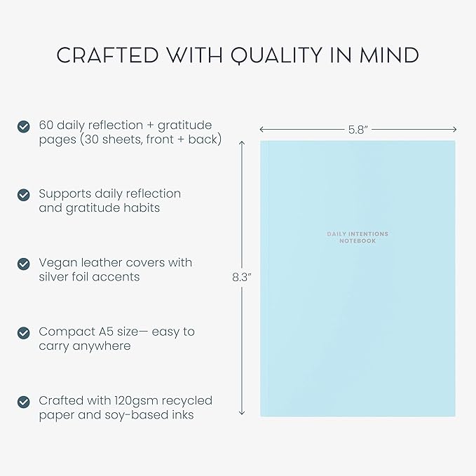 MäksēLife Morning Intentions & Gratitude Journal - A5 Lay-Flat Binding, Vegan Leatherette Cover, 120GSM Recycled Paper, Daily Prompts for Mindfulness and Positive Affirmations