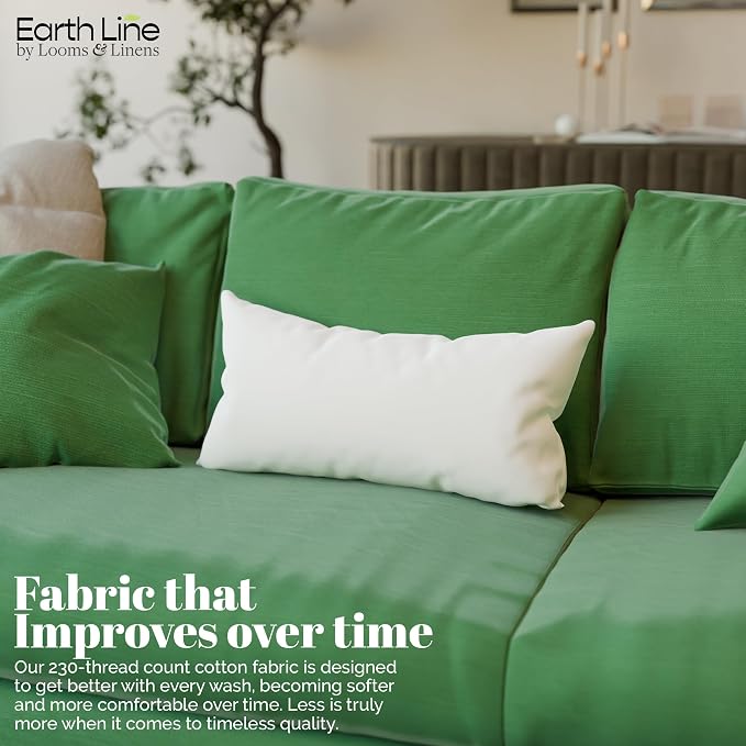 Looms & Linens Hypoallergenic Organic Cotton Pillow 16x20 inch Lumbar Pillow Insert with Sateen Cotton Pillow Shell - 1 Pc Made in USA Boudoir Cushion