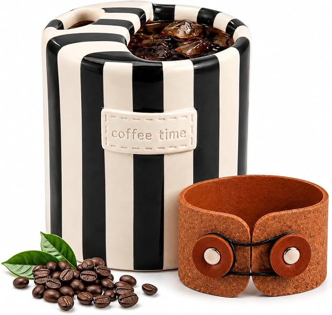 Shelprojsu 10oz Ceramic Travel Coffee Mug,Ceramic Mug with Sip hole Hand Painted Coffee Mugs with Sleeve Cup,Can Work as a Gift Ideal for Coffee Lovers (Black)